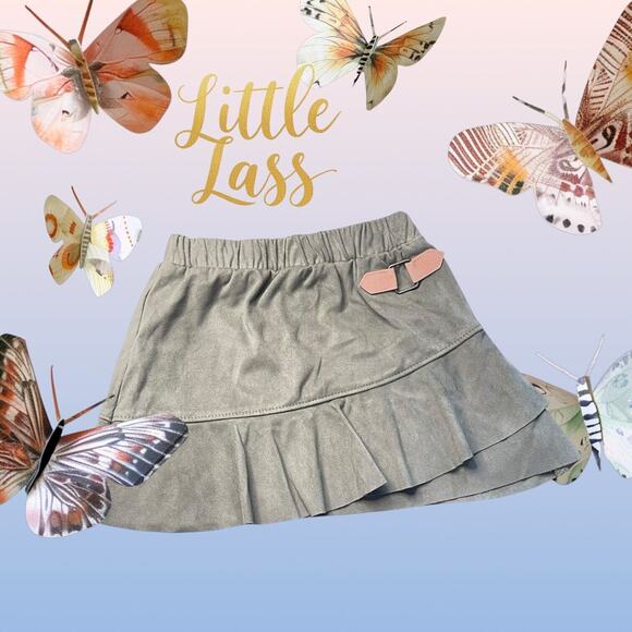 Little Lass Girls Size 5 Ruffled Faux Suede Olive Green Western Skirt - Picture 1 of 7